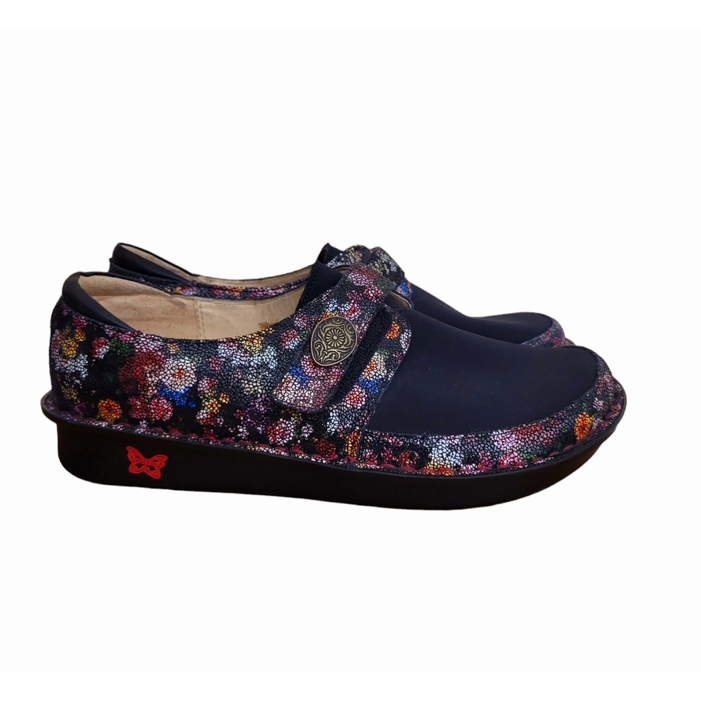 Alegria Navy Floral-Print Mary Jane Flats